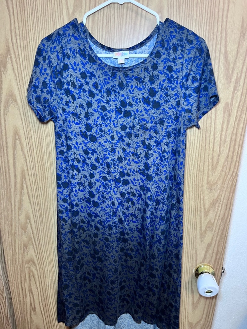LuLaRoe Blue and Black Floral Tee Dress